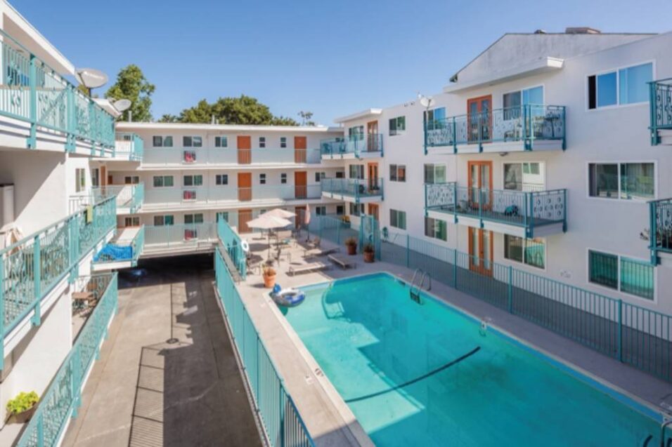 Building courtyard with pool